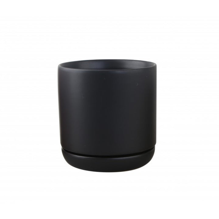 Ceramic Pot with Saucer - 13cm Black