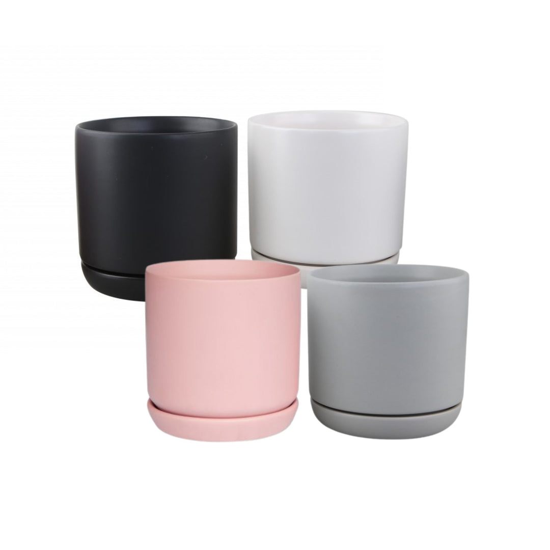 Ceramic Pot with Saucer - 13cm All Colours
