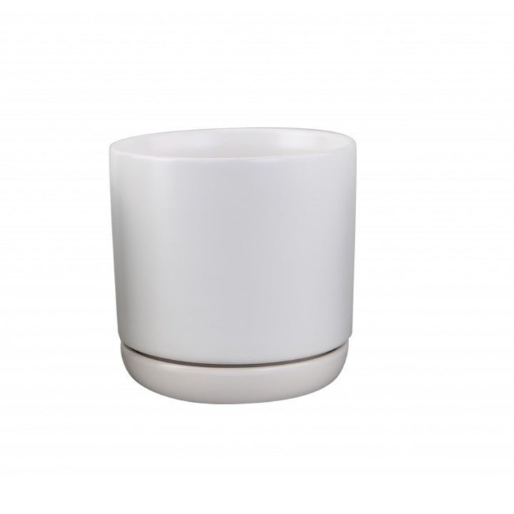 Ceramic Pot with Saucer - 13cm White