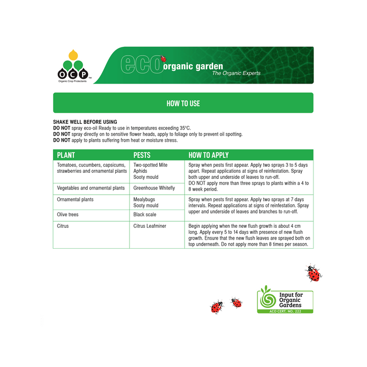 Eco-Oil Organic Insecticide Ready To Use - 750ml - Application Guide